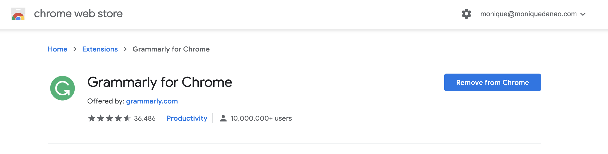 A screenshot of Grammarly for Chrome